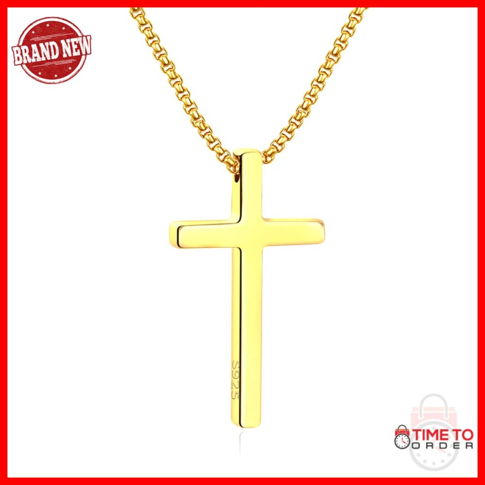 Stainless Steel Cross Pendant Necklace, 18-Inch Chain, Hypoallergenic